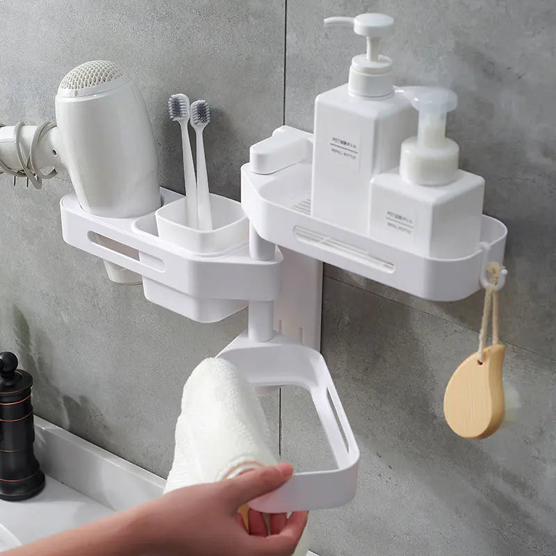 Rotating No-Drill Storage Rack for Bathroom & Kitchen