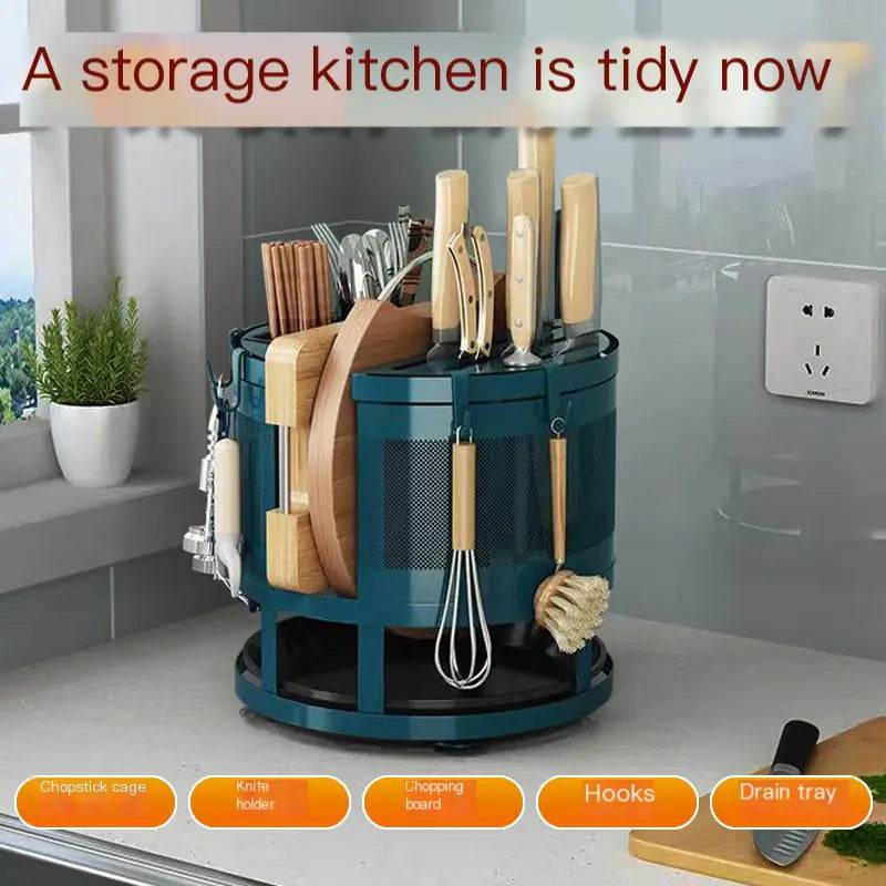 Rotating Kitchen Storage Rack for Utensils and Knives