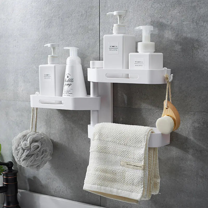 Rotating No-Drill Storage Rack for Bathroom & Kitchen