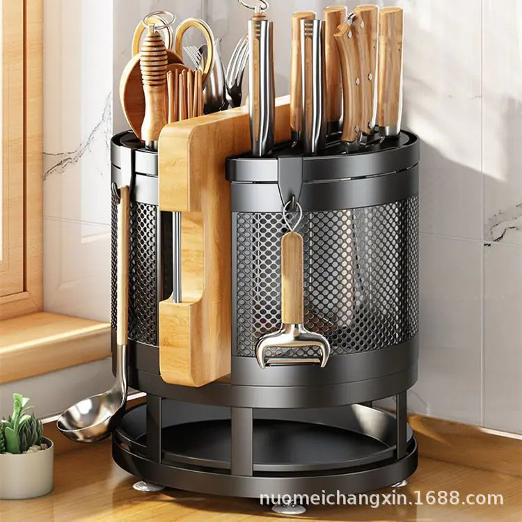 Rotating Kitchen Storage Rack for Utensils and Knives