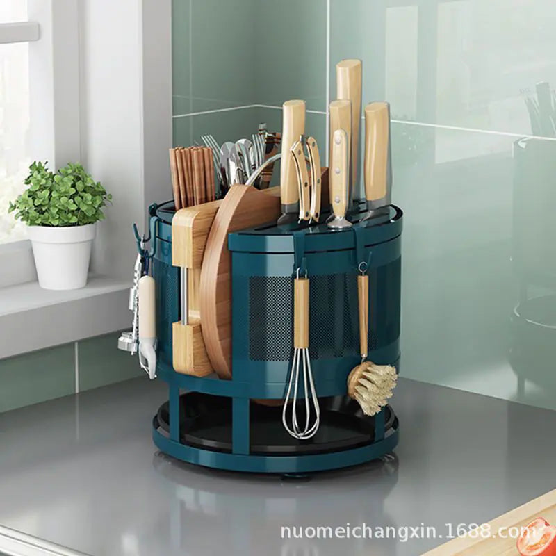 Rotating Kitchen Storage Rack for Utensils and Knives