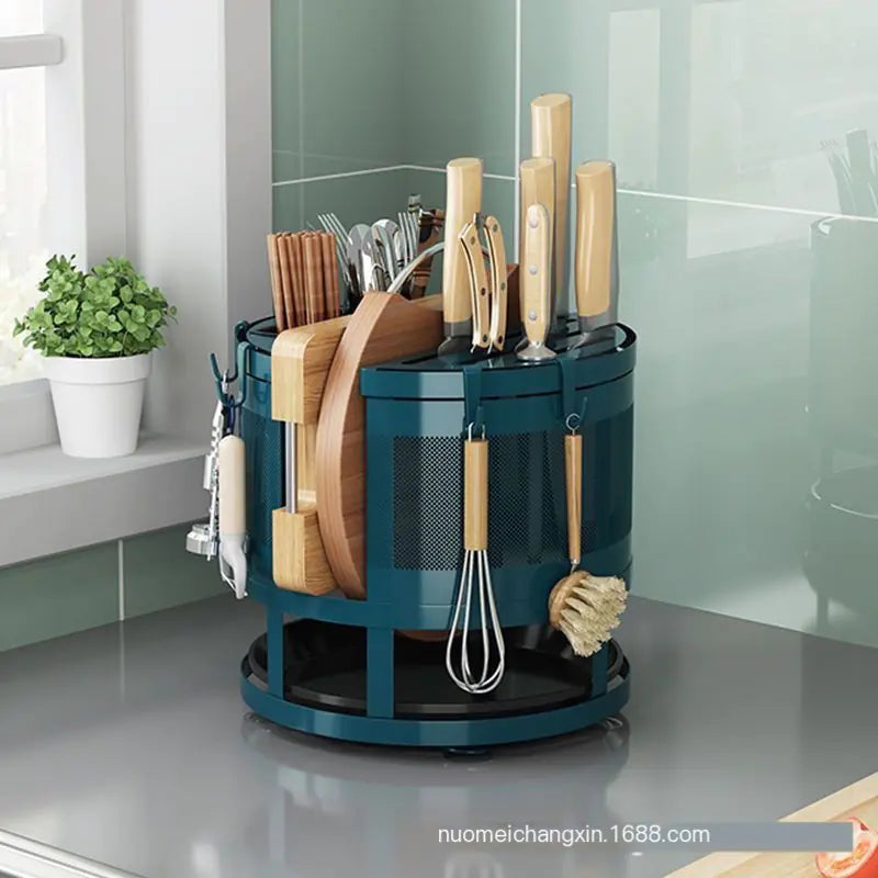 Rotating Kitchen Storage Rack for Utensils and Knives